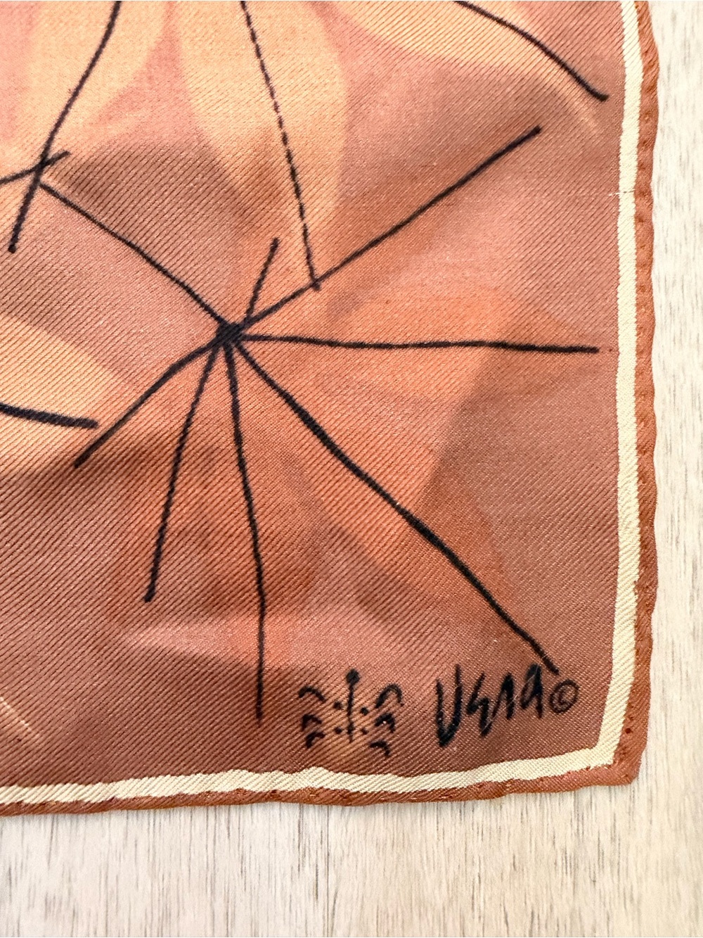 Signed Vera Neumann Pink Brown Abstract  Scarf